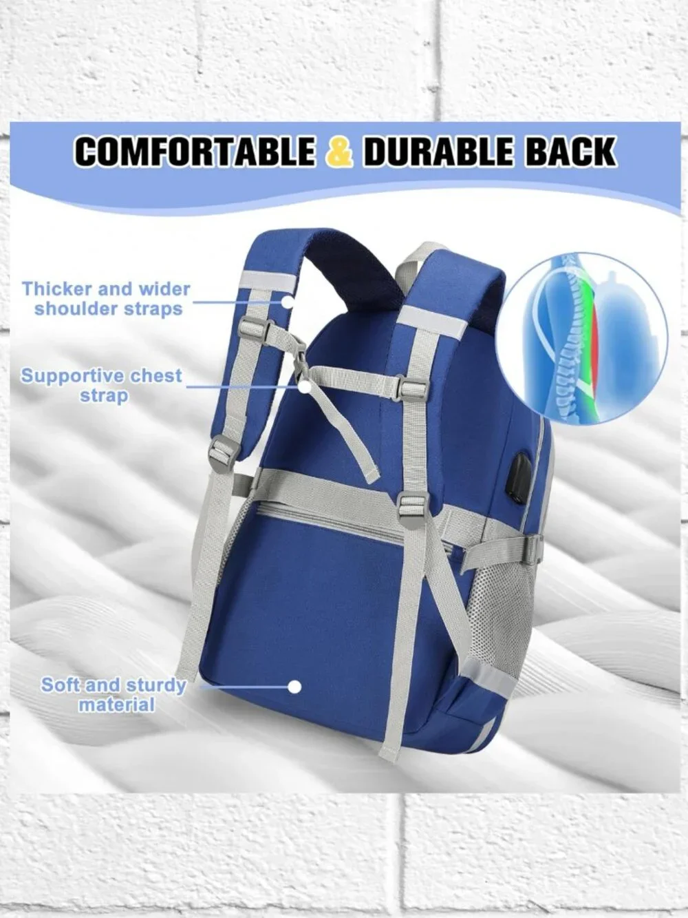 NWOT! Laptop Backpack w/USB Cord & Port, Bottle Pockets/Luggage Strap/Anti-Theft